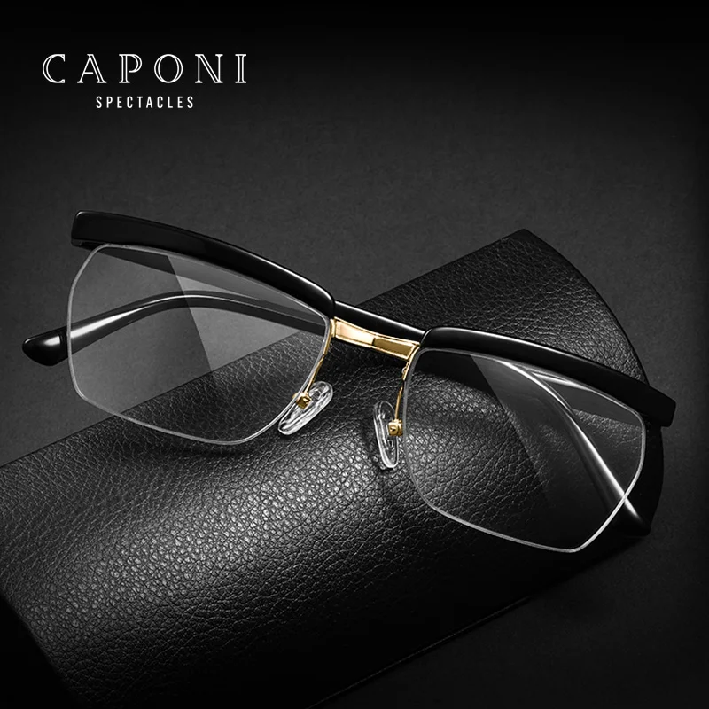 CAPONI Tom Hardy Legend Glasses Men Half Frame Computer Glasses Frame Blue Light Blocking Optical Men's Eyeglasses BF1053