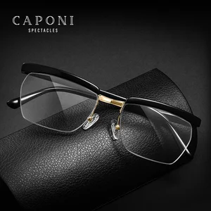 CAPONI Том Харди Легенда очки Для мужчин половинная оправа Очки для работы за компьютером голубые зеркальные линзы в серебристой светильник Блокировка оптический Для мужчин глаз BF1053