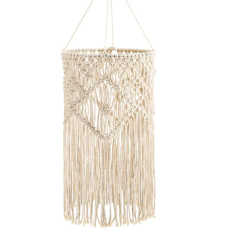 

Hand-Woven Living Room Ceiling Lamp Shade Bohemian Tassel Bedroom & Bathroom Lampshade Warm White