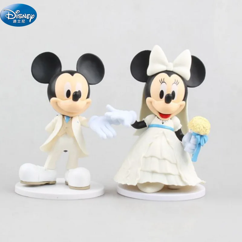 

2 pcs/set Cartoon Wedding Mickey Mouse Minnie Figures toys Wedding cake decoration Action toys 7-9 cm