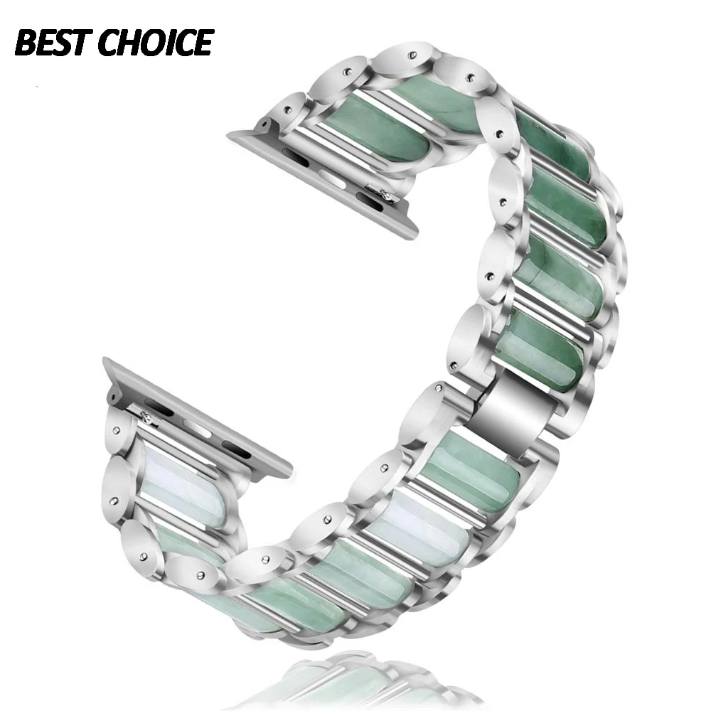 

Ремешок нефритовый для Apple Watch Band Series 5 4 3 2 1, роскошный Изумрудный браслет для iWatch 40 мм 44 мм 38 мм 42 мм