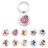 disney keychain mickey mouse couple anime keyring bag car keyholder gifts for children glass cabochon pendant keychain mik796 25