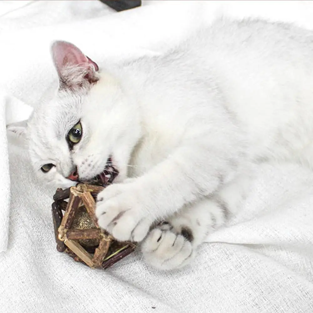Handmade Cat Toys Ball Wood Sticks Catnip Pet Supplies Rolling Funny Cats Biting Training Toy | Дом и сад