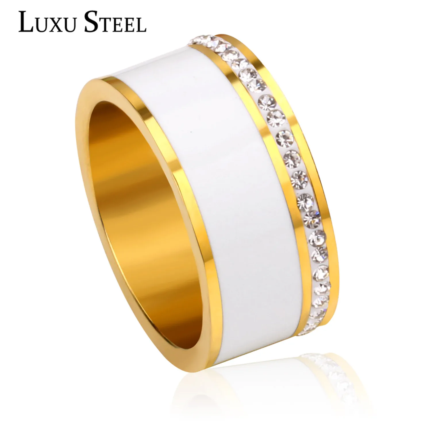 Роскошное кольцо из нержавеющей стали с круглым кристаллом 10 мм|Кольца| |