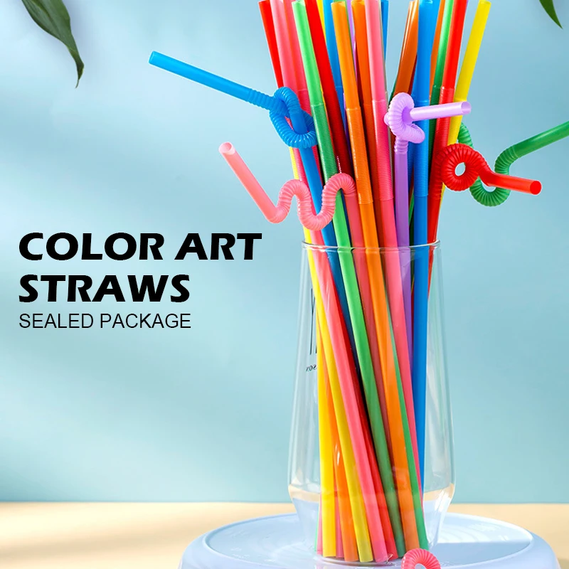 

100pcs Mixed Colors Plastic Drinking Straws 10 Inches Straight Bendable Disposable Straws Restaurant Party Straw