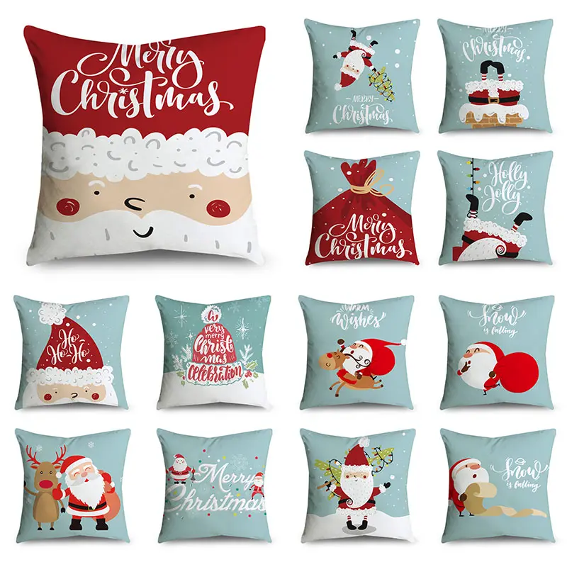 

Чехол для подушки с изображением Санта Клауса, голубого цвета