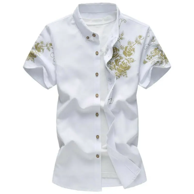 

Men Short Sleeve Shirt Floral Printed Turn-down Collared Casual Loose Fashion New Clothes Button-Up Slim Fit Summer 2021 Tops
