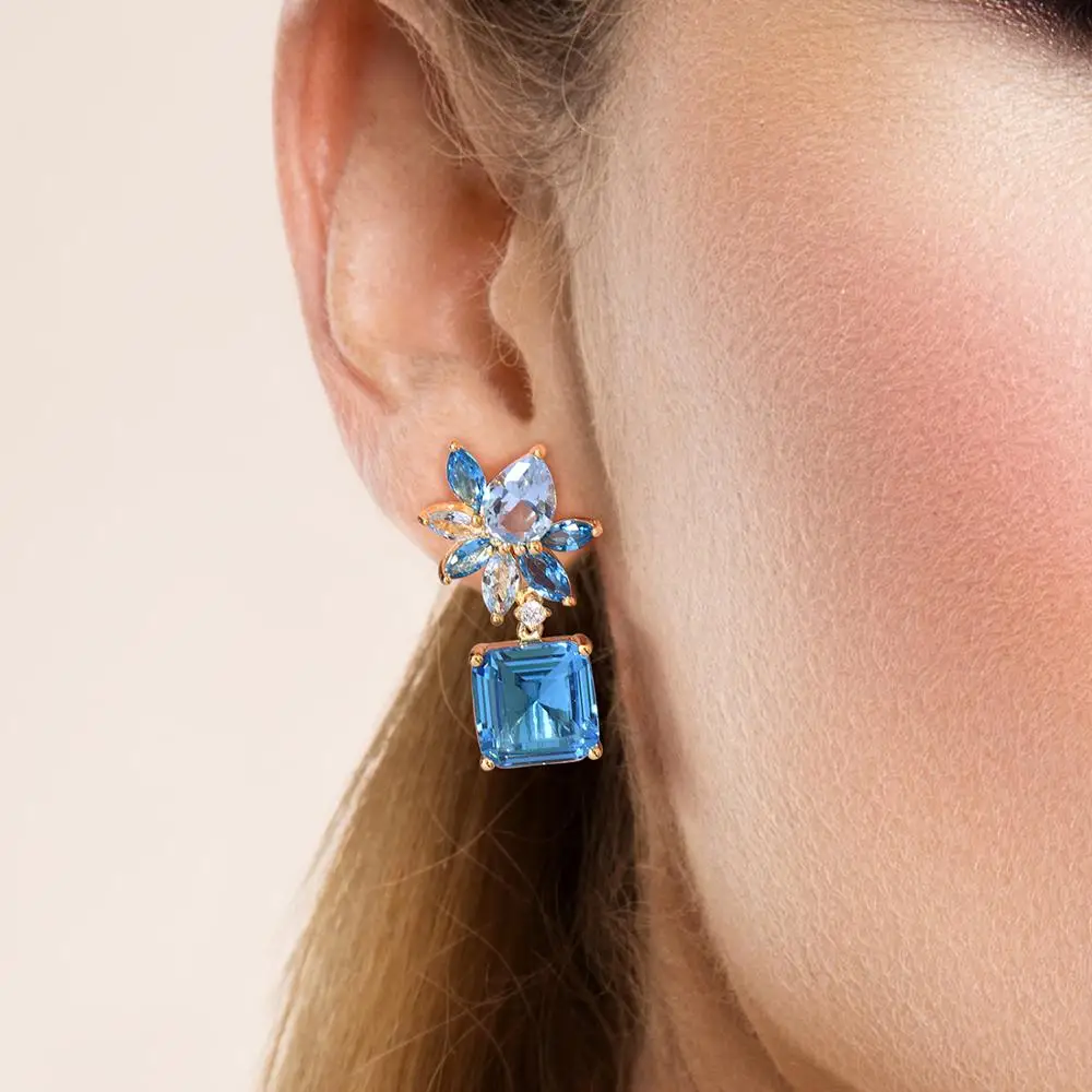 

SANTUZZA Silver Earrings For Women Authentic 925 Sterling Silver Shimmering Mulit Blue Stones Glamorous Fine Jewelry