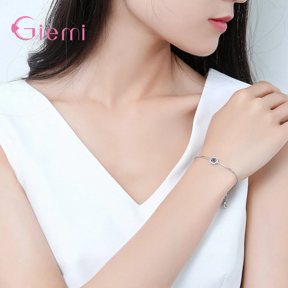 Браслет из настоящего серебра 925 пробы с ярко-синим кристаллом вставляется в