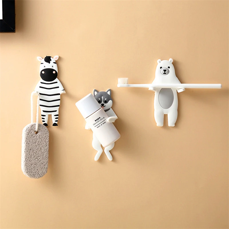 

Creative Cartoon Animal Hook Wall Mounted Punch Free Key Hook Refrigerator Stick Flexible Soft Rubber Door Back Stick Hook