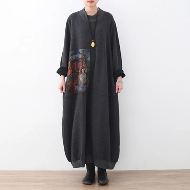 Женские длинные платья в стиле пэтчворк с принтом новинка 2019 Осенние винтажные