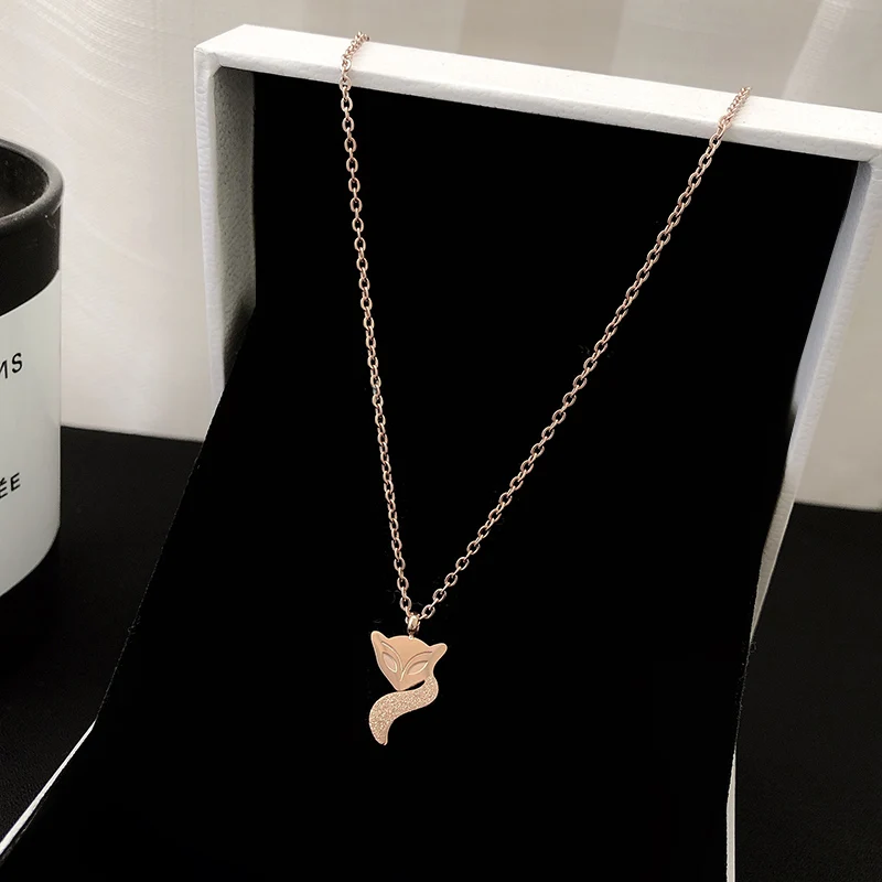 

YUNRUO Gold Silver Plated Frosted Surface Fairy Fox Necklace Titanium Steel Jewelry Woman Birthday Gift Free Shipping Never Fade