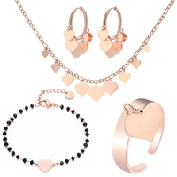 stainless steel jewellery set multi heart necklace earrings bracelet ring fashion jewelry sets for women accessories gift 2020