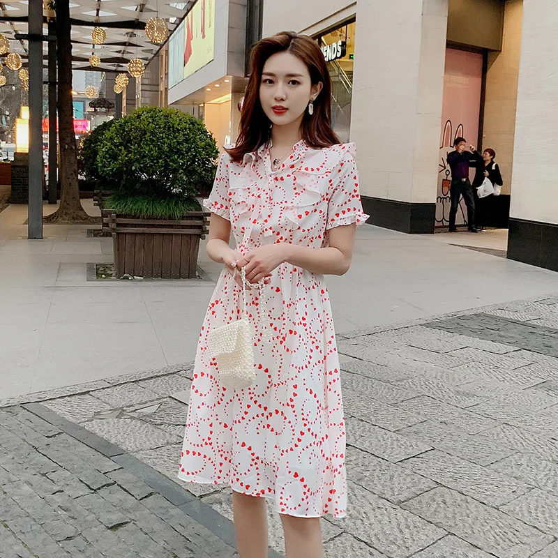 Женское шифоновое платье с коротким рукавом белое Элегантное повседневное