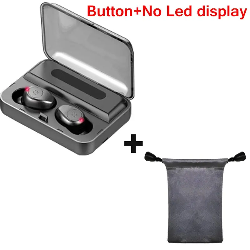 Button black add bag TWS F9-5 Беспроводные Bluetooth 5,0 мини наушники невидимые наушники 8D стерео часы светодиодный шумоподавление Гарнитура IPX7 водонепроницаемый - Цвет: Button black add bag