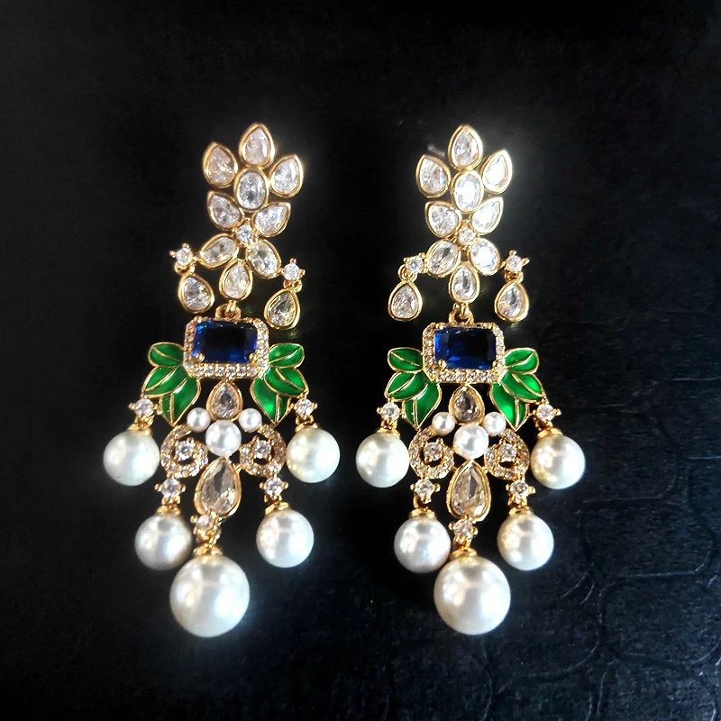

Ydgy Flowers Cubic Zircon CZ Long Dangle Pearl Earrings For Women African Bridal Earring Aretes De Mujer Modernos