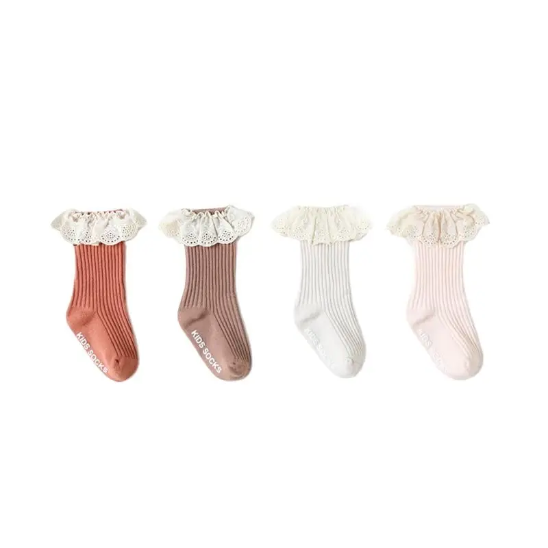 

4 пар/лот, гольфы для маленьких девочек кружевные осенние хлопковые носки однотонные короткие носки в Корейском стиле для малышей гетры для ...