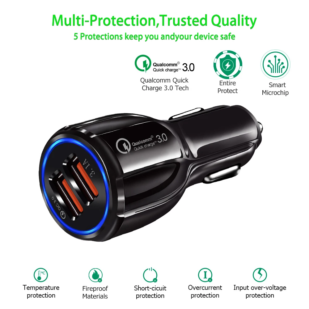 Автомобильное зарядное устройство Quick Charge 3 0 для телефона автомобильное с двумя