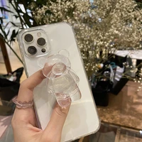 japan korean cute 3d crystal bear stand holder clear soft case for iphone 12 13 7 8 plus 11 pro xr x xs max protection cover
