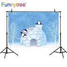 Фон Funnytree для детской фотосъемки с изображением голубого неба, пингвина, снежного дерева