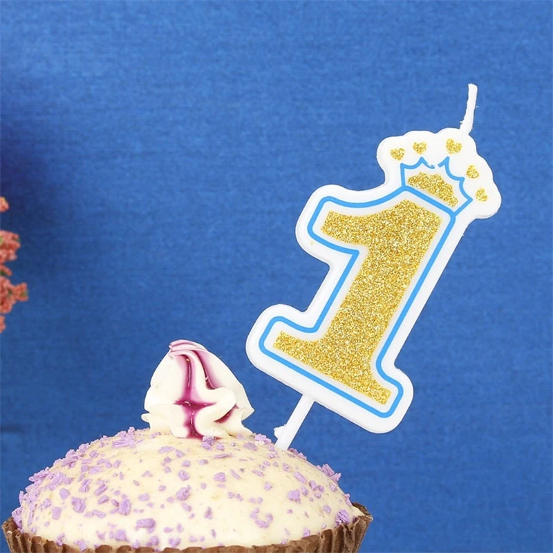 Счастливая фотография Золотая свеча блестящий шрифт PinkNumber 0 9 топперы для тортов