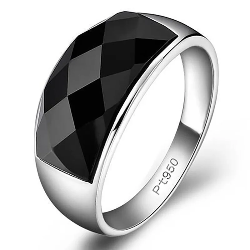 

New silver advanced creative geometric diamond inlaid black agate gemstone men's domineering exaggerated opening adjustable ring