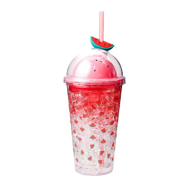 

450ML Double Layer Cooling Straw Cup Ice Water Cup In Summer Ins Wind Ice Cup Creative Cute Water Bottle Cup With Straw