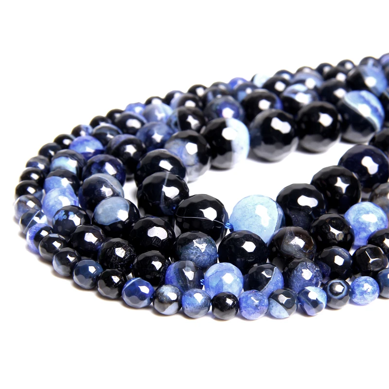 15.5&quot Natural Blue Quartzs Agat Beads 6 mm 8 10 12 Faceted Round Bead Bulk Loose For DIY Making Jewelry Bracelet | Украшения и