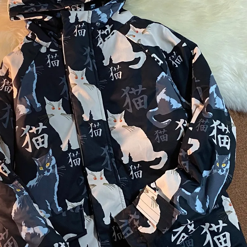 

Winter Jacket Men Thicken Warm Parkas Men Casual Cat print Outwear Hooded Collar Jackets Coats Parkas Hombre Invierno J36