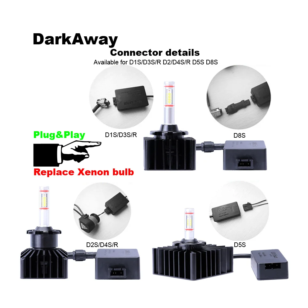 Автомобильные светодиодные лампы DarkAway D1S D2H D3S D4S D5S D8S такого же размера как и