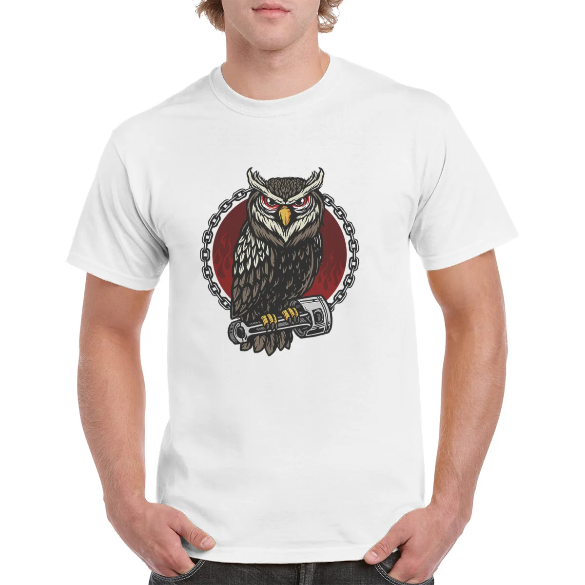 

Men's Clothes Owl and Piston Printed Colorful Men T-Shirt Cotton Summer Short Sleeve Shirts O-neck Collar Casual Tops Plus Size