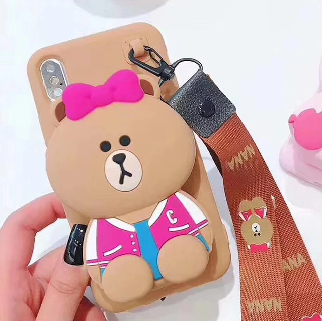 Мягкий силиконовый чехол с мультяшным 3D кошельком динозавром медведем Тоторо для IPhone X XR XS Max 8 7 6 S Plus, чехол для samsung S10 Plus, ремешок - Цвет: 5