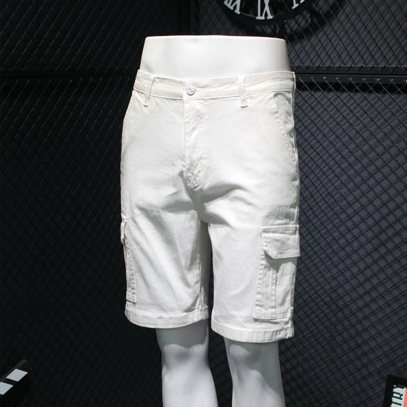 Брюки-карго мужские с карманами свободные прямые джинсовые штаны до колена