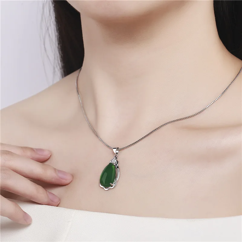 

Anillos Yuzuk 925 Sterling Silver Water Drop Agate Gemstone Wedding Pendent Necklace Fine Jewelry Wholesale Drop Shipping
