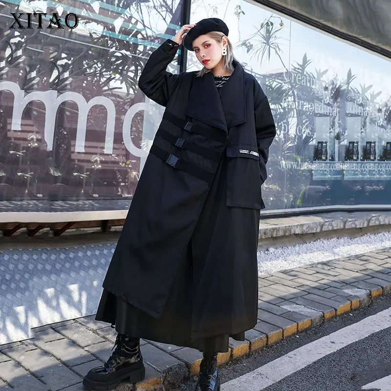 XITAO Tide/черный Тренч больших размеров с буквенным карманом женская одежда 2019