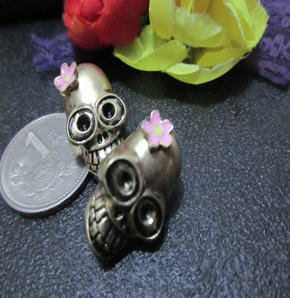 Женские серьги гвоздики с розовым цветком и черепом в стиле ретро европейский