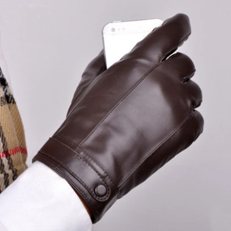 

2023 New Men's Gloves Geniune Sheepskin Leather Gloves Men Touch Screen Driving Business Male Winter Mittens Black Coffee S2374