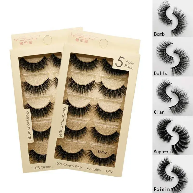 5/50/100Pairs Privade Label Logo Customized Faux Mink Lashes Pack 3D Volume Thick Wholesale Fluffy Wispies Cross False Eyelashes