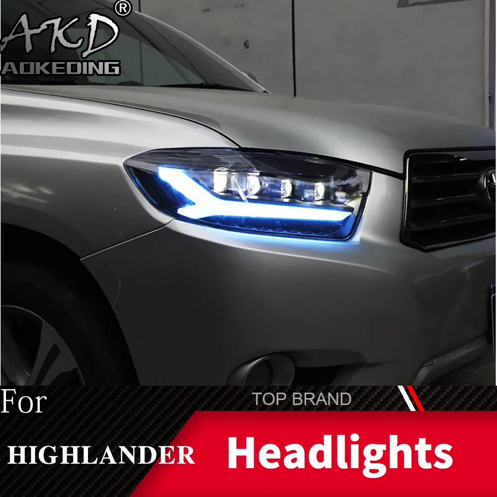 Головной фонарь для Toyota Highlander 2007-2011 фары Противотуманные фары Дневные ходовые огни DRL H7 светодиодный Биксеноновая лампа автомобильные аксессуары