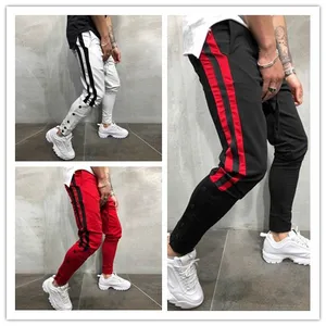2019 Модные мужские свободные спортивные штаны для бега, спортивные штаны, повседневные мужские брюки с карманами, боковые полосы, штаны в стиле хип-хоп, спортивные штаны
