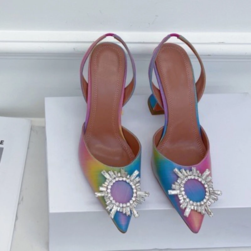 

Retro Diamond Buckle Fashion Pointed Toe Pumps Summer Brand Design Women Wedding Shoes High Heels 9.5cm