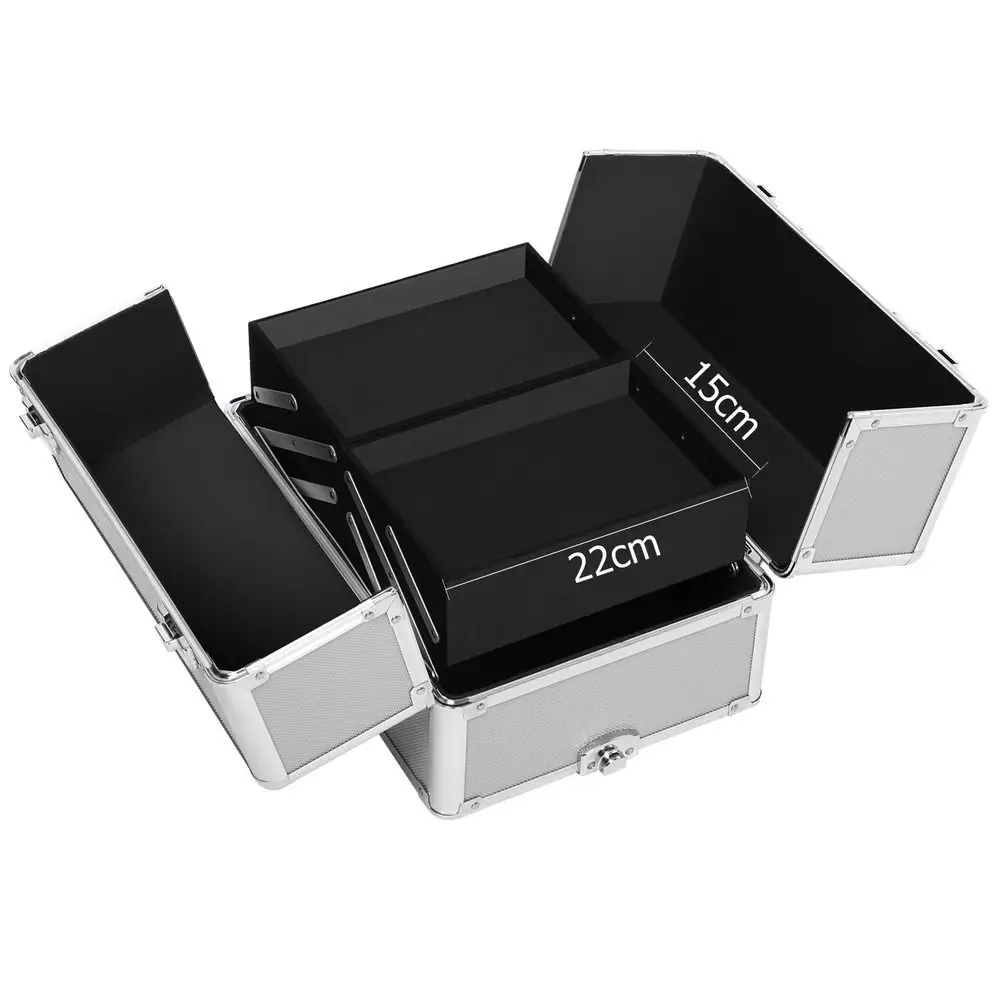 

[US-W]4-in-1 Draw-bar Style Interchangeable Aluminum Rolling Makeup Case Silverfor girls180821119
