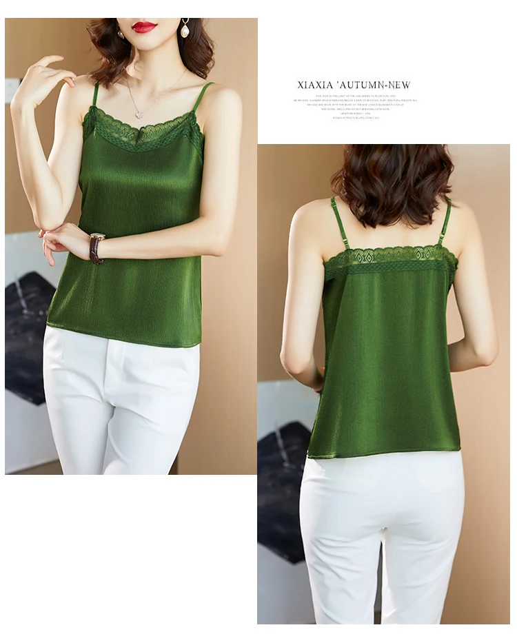 

Summer Korean Fashion Chiffon Tank Top Women Office Lady Spaghetti Strap Tank Top Lace Plus Size XXXL/5XL Clothing for Women