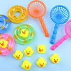 5 шт.компл. Детские Плавающие Игрушки для ванны, мини плавательные кольца, резиновые желтые утки, рыболовная сеть для мытья, плавательные игрушки для малышей, развлечение в воде