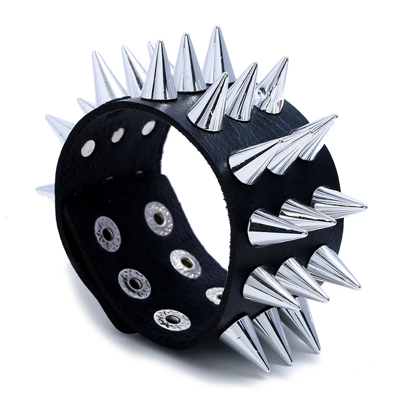 

Factory Direct Punk Non-mainstream Exaggerated Leather Bracelet Three-row Spiked Imitation Leather Bracelet Bar Bracelet