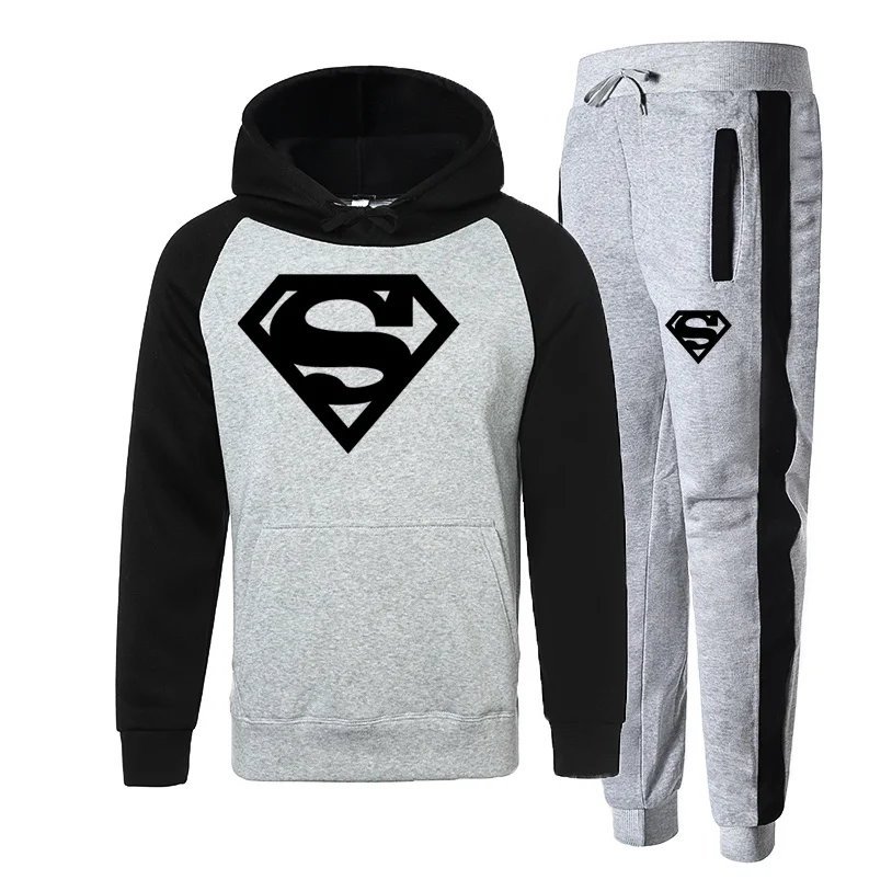 

Men's casual suit 2021 spring new splicing jogging sportswear hoodie + pants 2PC set of men's sportswear sports suit clothing