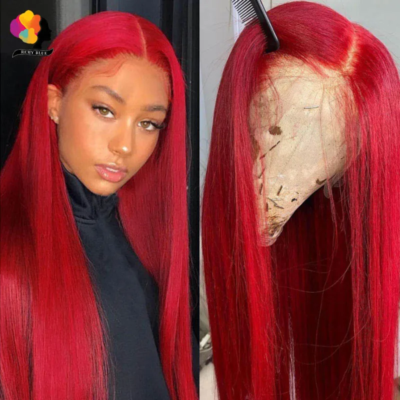 

Transparent Lace Frontal Wig Human Hair Red Human Lace Front Wig Straight Frontal Wig 180 Density Pre Plucked Lace Front Wig