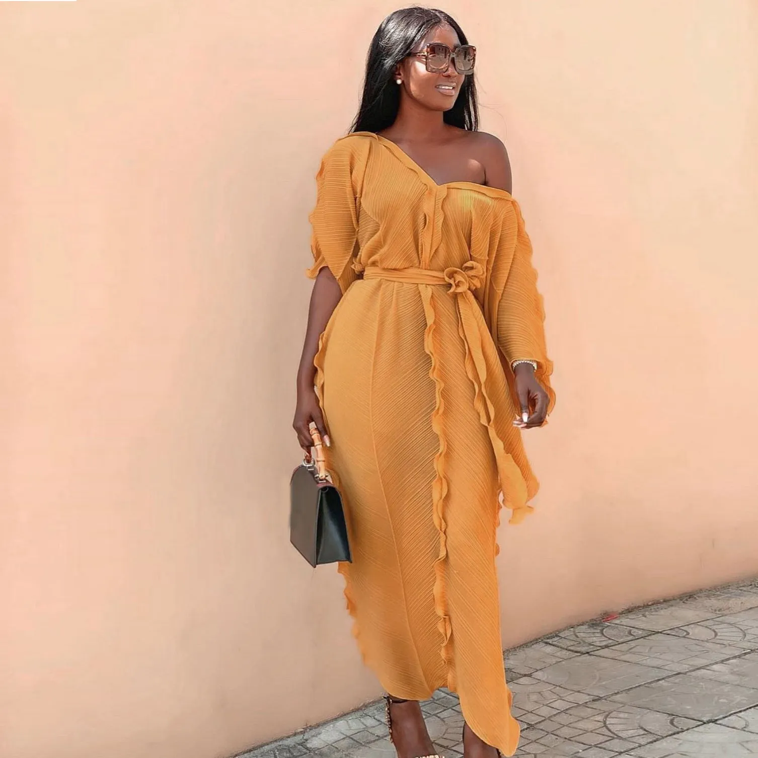 Женское длинное платье в стиле бохо на шнуровке элегантное Однотонное Платье