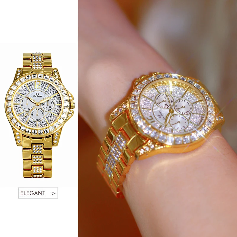 Женские роскошные Брендовые Часы 2021 Кварцевые Золотые женские часы со стразами