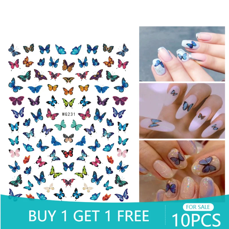 

10 шт., самоклеящиеся 3D-Наклейки для ногтей в виде бабочек